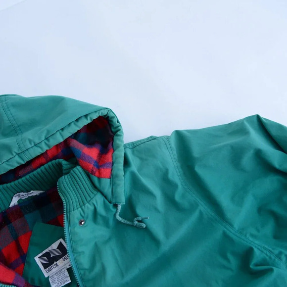 Vintage 90S British Green & Red Checker Liner Zip Up Hooded  Winter Jacket XL - Picture 12 of 16
